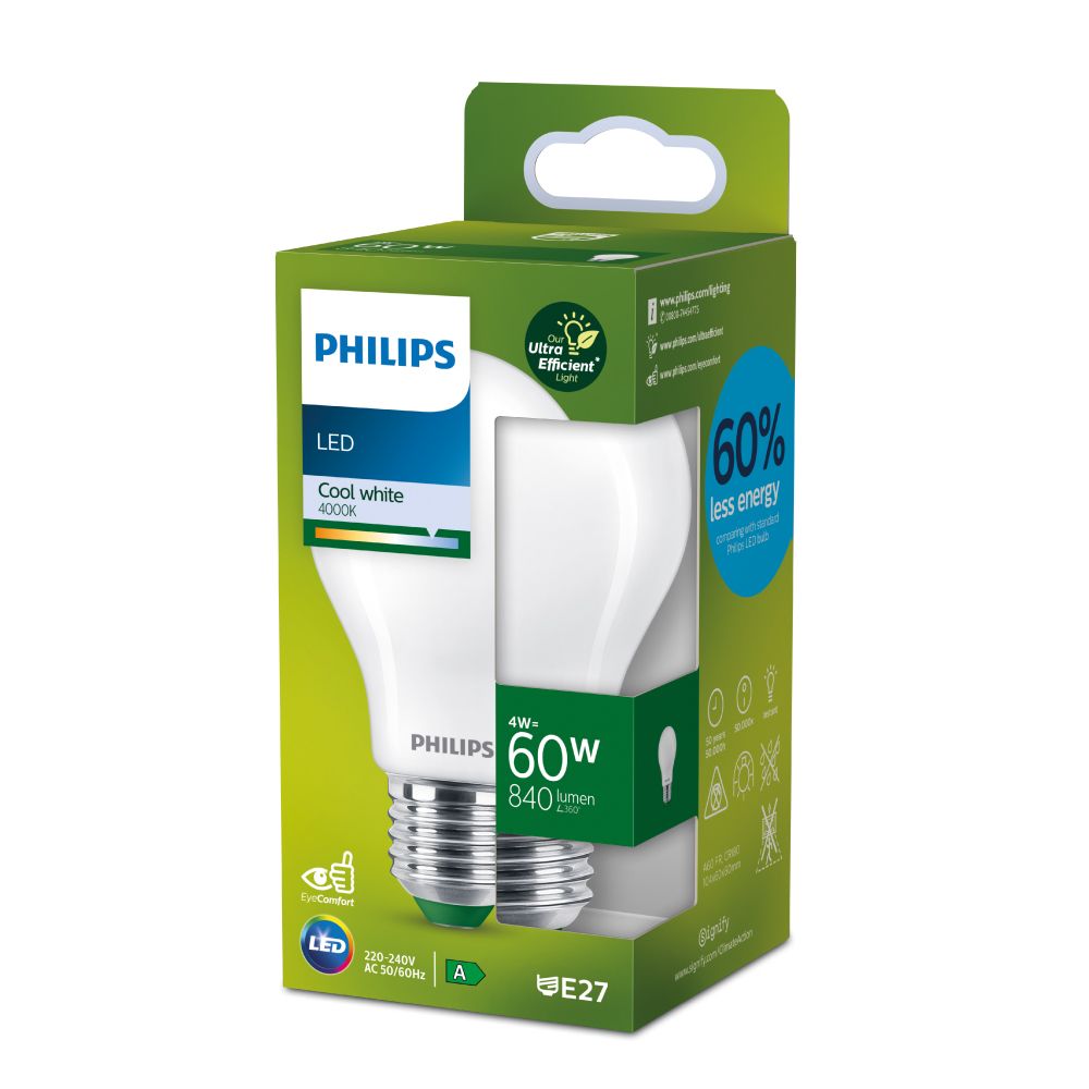 Bombilla ultra efficient led classic e27 4 w 840 im 4000 k ø6 x 10,4 cm