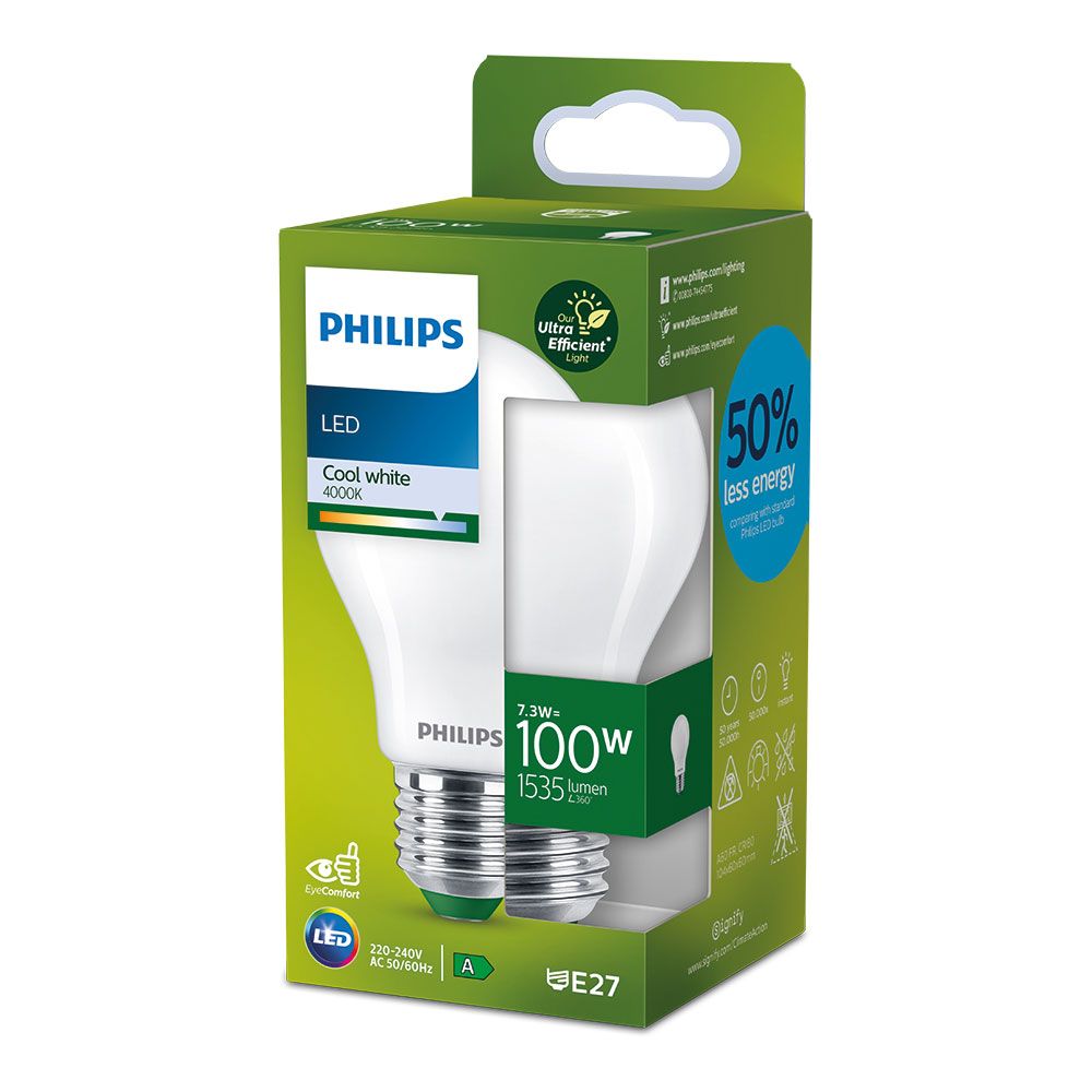 Bombilla ultra efficient led classic e27 7,3 w 1535 im 4000 k, ø6 x 10,4 cm