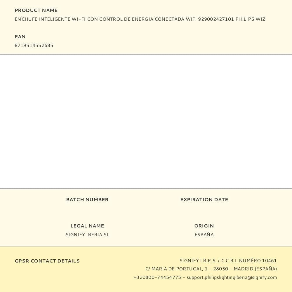 Enchufe inteligente wi-fi con control de energia conectada wifi 929002427101 philips wiz