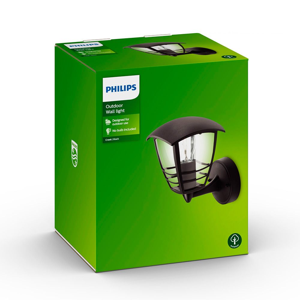 Aplique exterior creek e27 60 w sin bombilla, color negro, luz hacia arriba