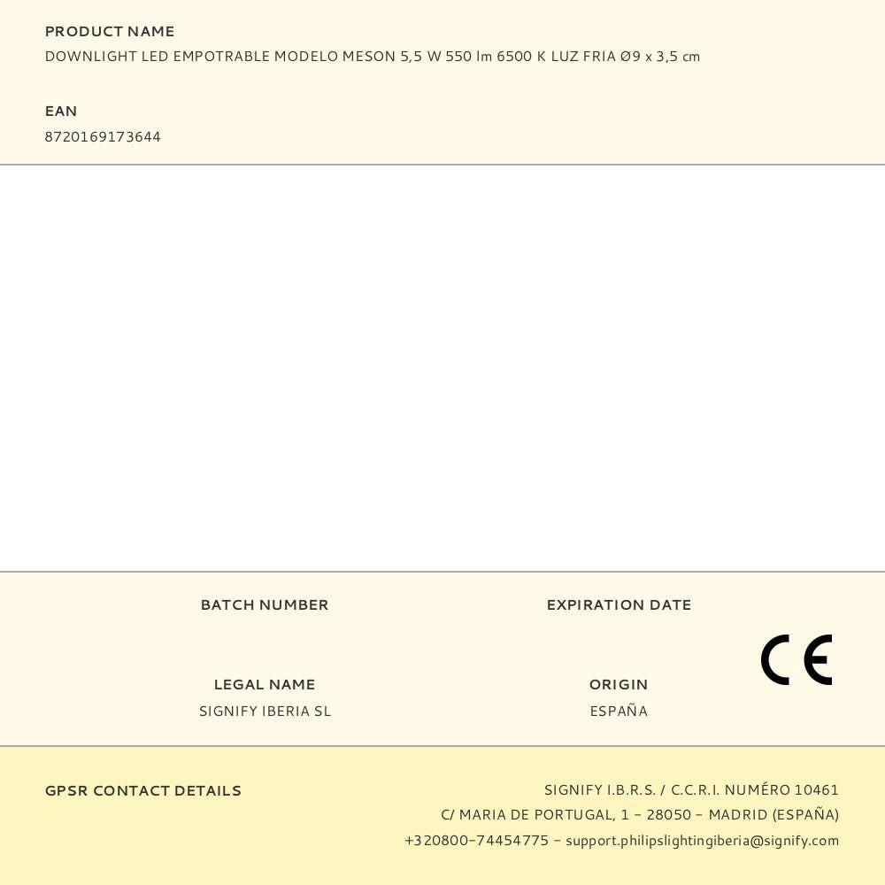 Downlight led empotrable modelo meson 5,5 w 550 lm 6500 k luz fria ø9 x 3,5 cm