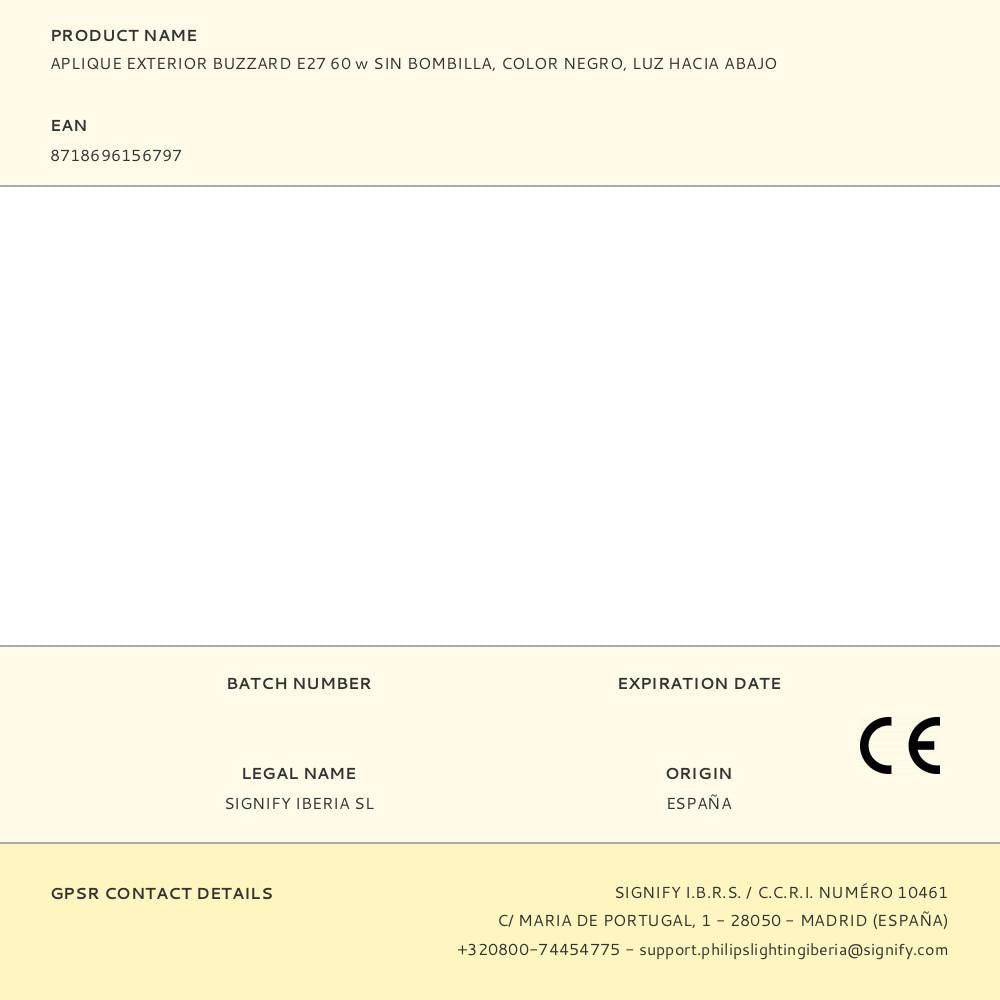 Aplique exterior buzzard e27 60 w sin bombilla, color negro, luz hacia abajo