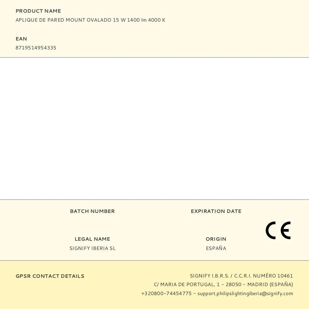 Aplique de pared mount ovalado 15 w 1400 lm 4000 k