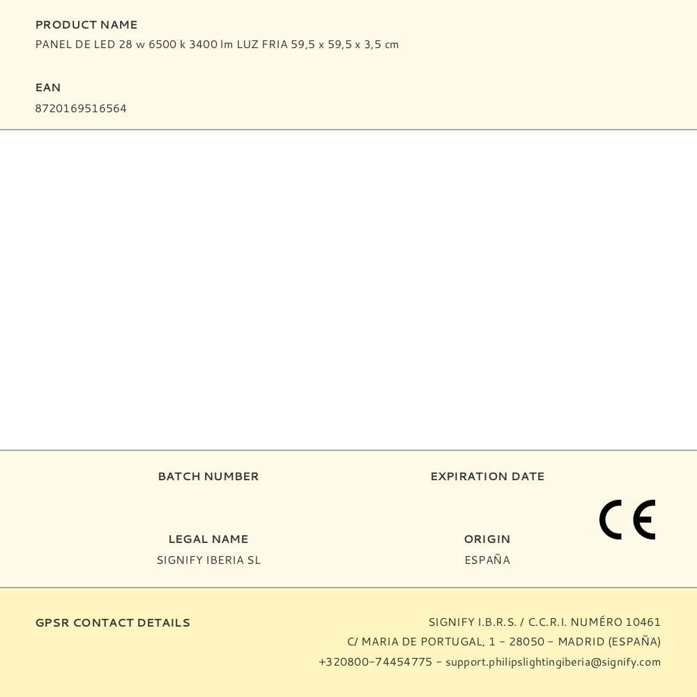 Panel de led 28 w 6500 k 3400 lm luz fria 59,5 x 59,5 x 3,5 cm