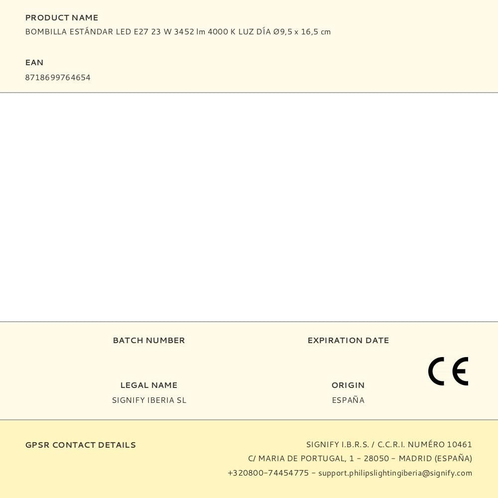 Bombilla estándar led e27 23 w 3452 lm 4000 k luz día ø9,5 x 16,5 cm
