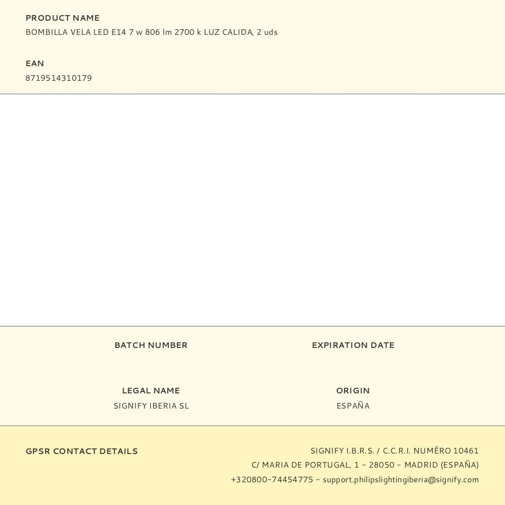 Bombilla vela led e14, 7w, 806 lm, 2700 k, luz cálida, 2 uds