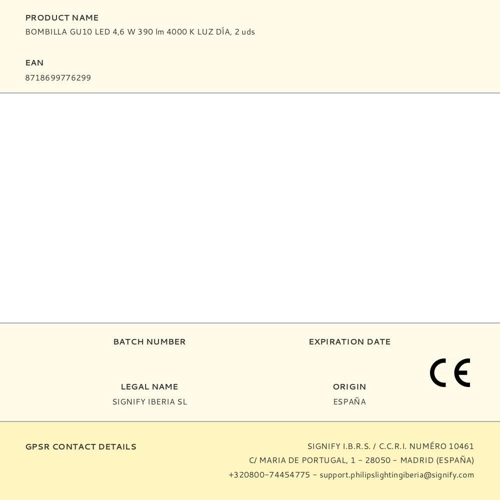 Bombilla gu10 led 4,6 w 390 lm 4000 k luz día, 2 uds