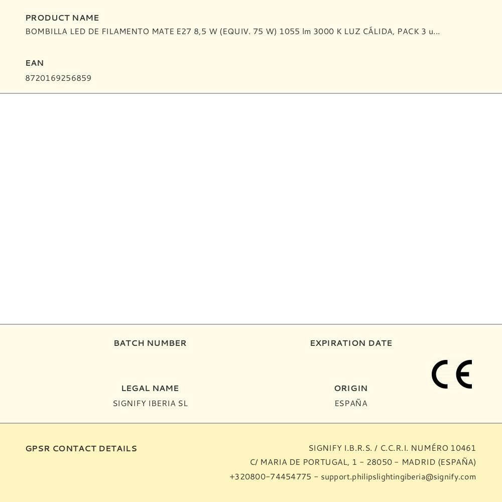 Bombilla led de filamento mate - e27 - 8,5 w (equiv. 75 w) - 1055 lm - 3000 k - luz cálida, pack 3 uds