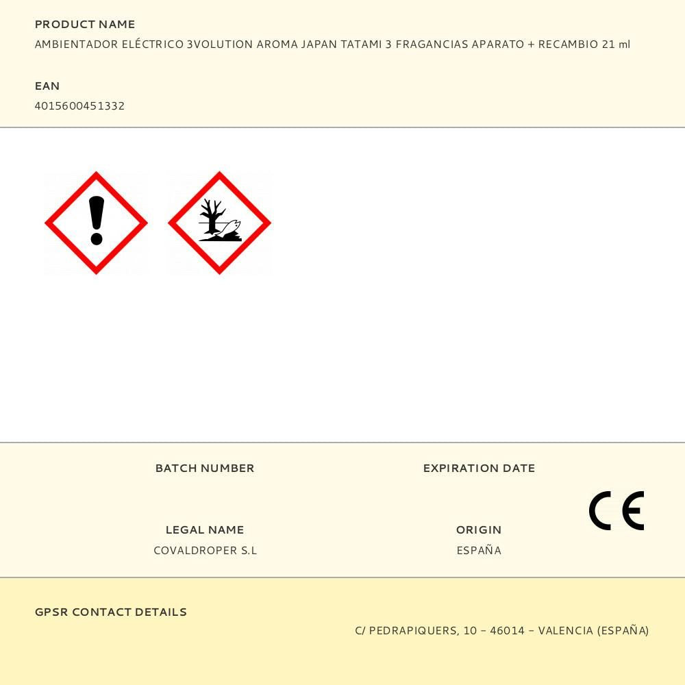 Ambientador eléctrico 3volution aroma japan tatami 3 fragancias aparato + recambio 21 ml