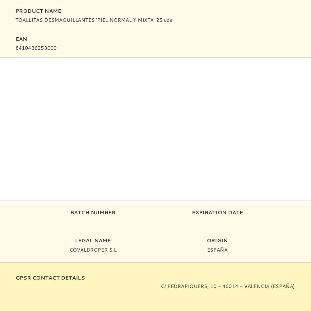 Toallitas desmaquillantes 'piel normal y mixta' 25 uds