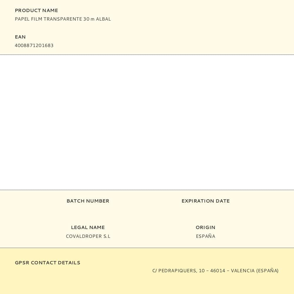 Papel film transparente 35% material reciclado 30 m