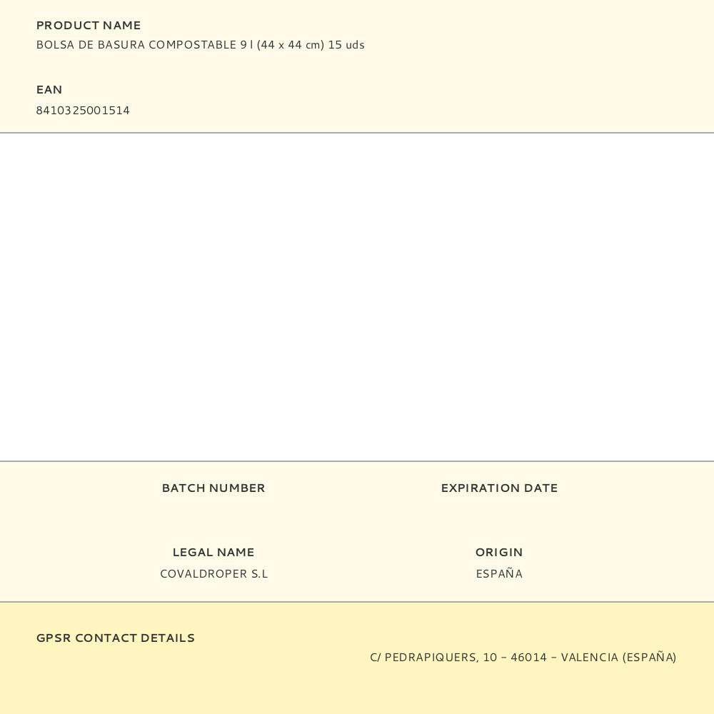 Bolsa de basura compostable 9 l (44 x 44 cm) 15 uds