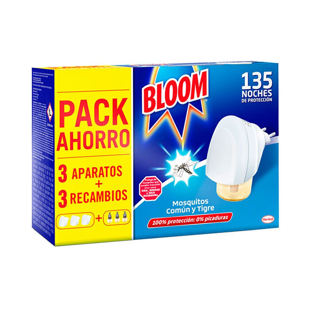 Pack ahorro 3 aparatos difusor líquido + 3 recambios mosquitos común y tigre