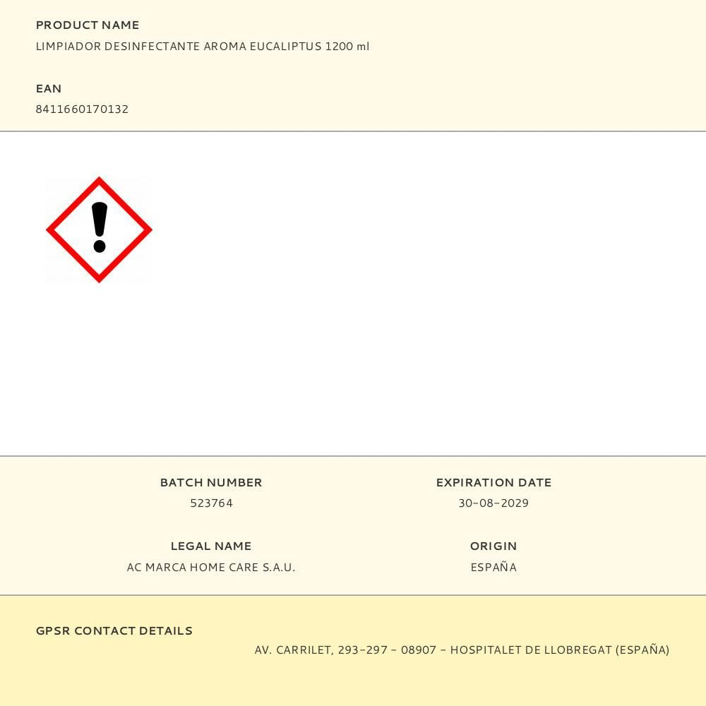 Limpiador desinfectante aroma eucaliptus 1200 ml