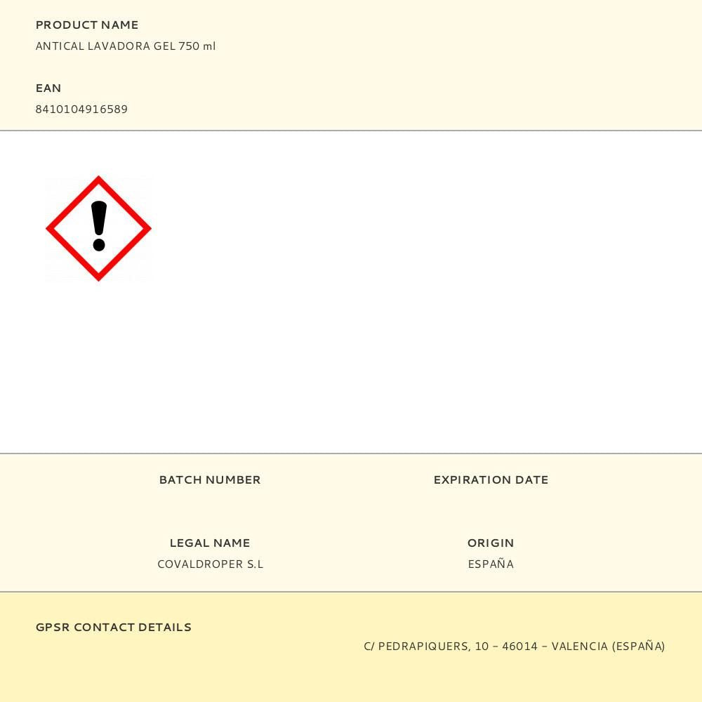 Antical lavadora gel 750 ml