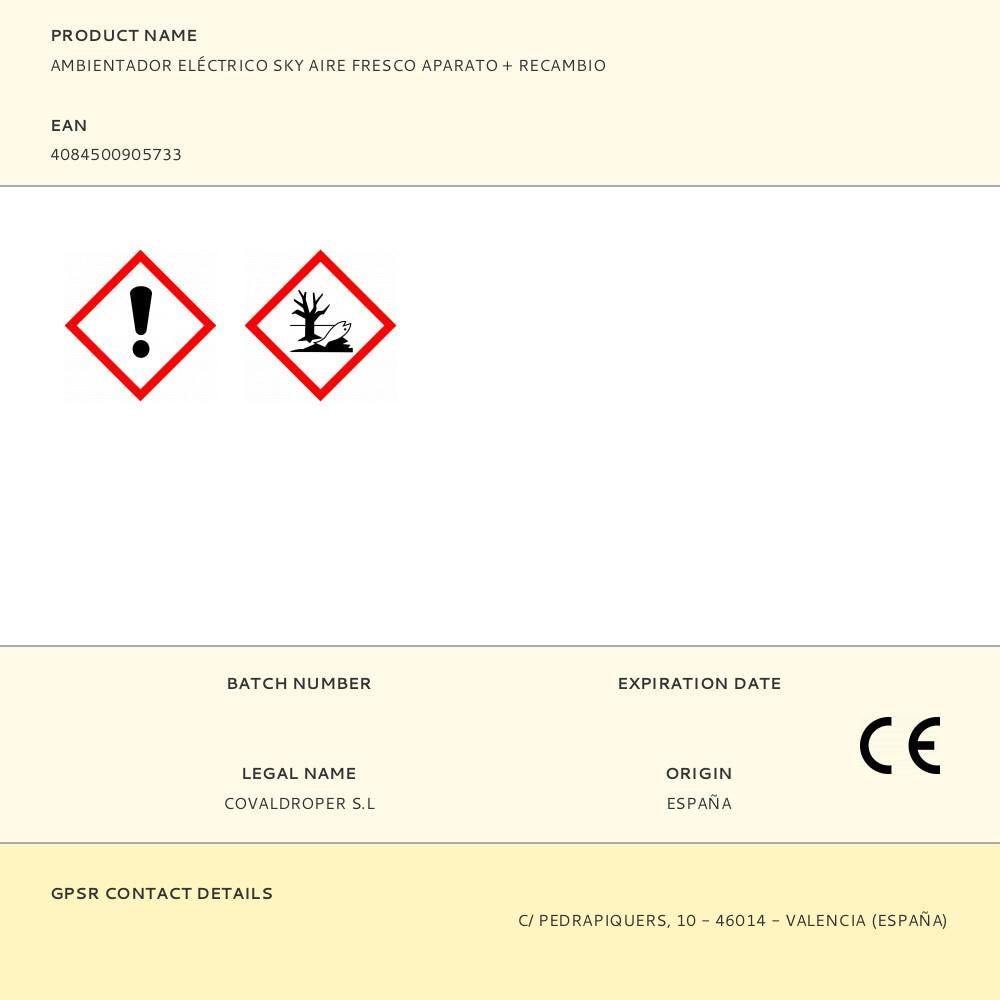 Ambientador eléctrico sky aire fresco aparato + recambio