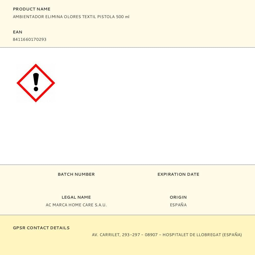 Ambientador elimina olores textil pistola 500 ml