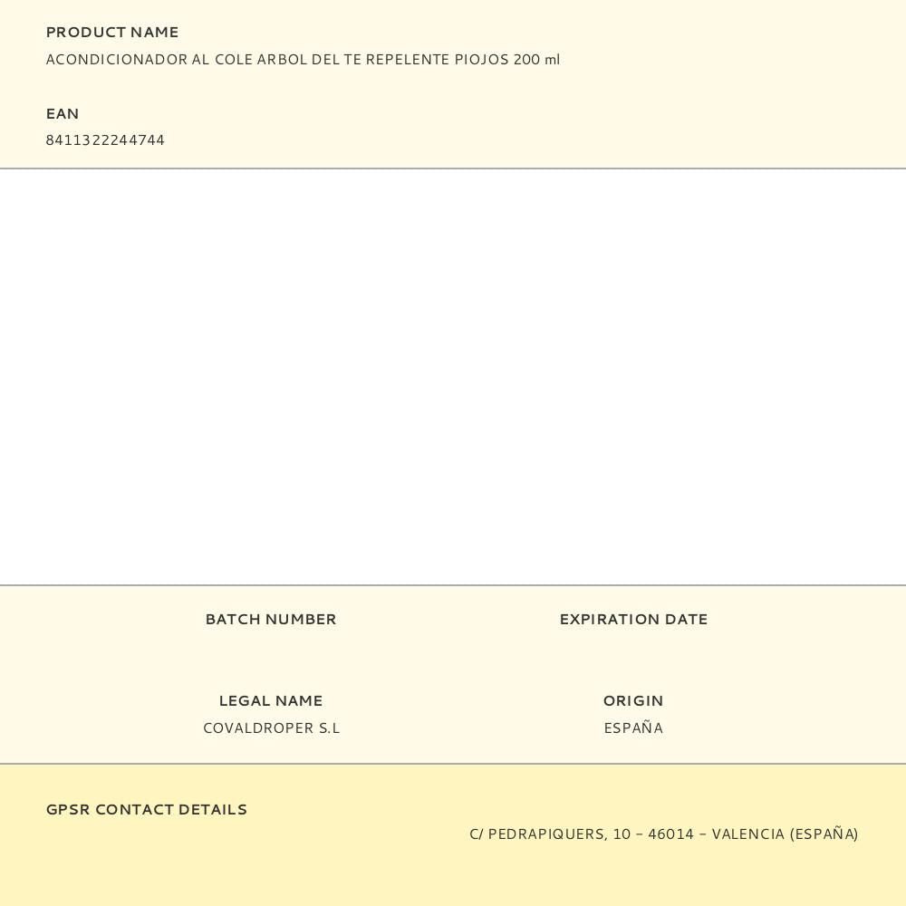 Acondicionador al cole arbol del te repelente piojos 200 ml