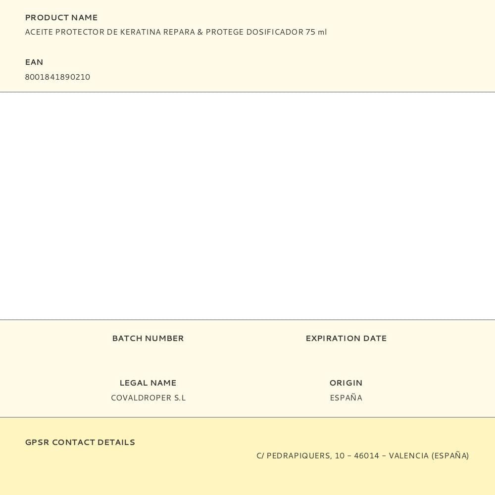 Aceite protector de keratina repara & protege dosificador 75 ml