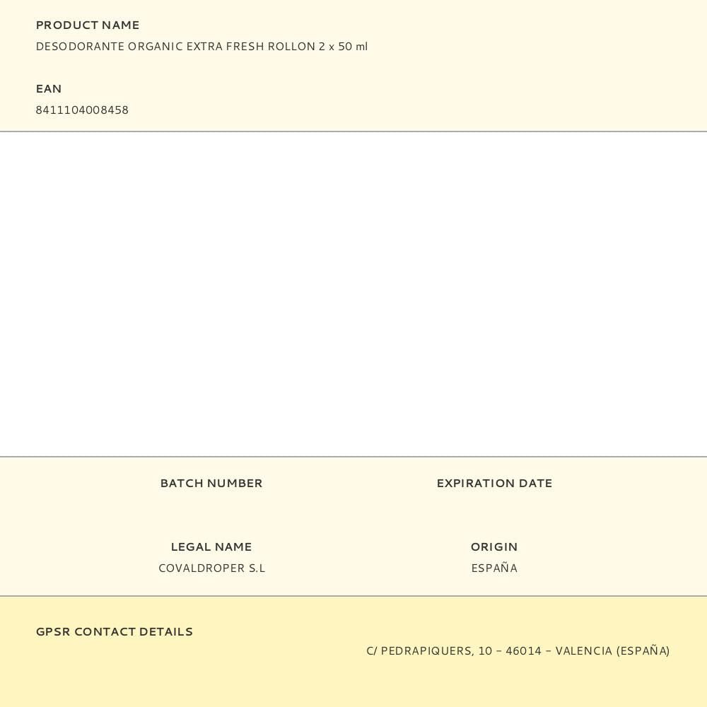Desodorante organic extra fresh rollon 2 x 50 ml
