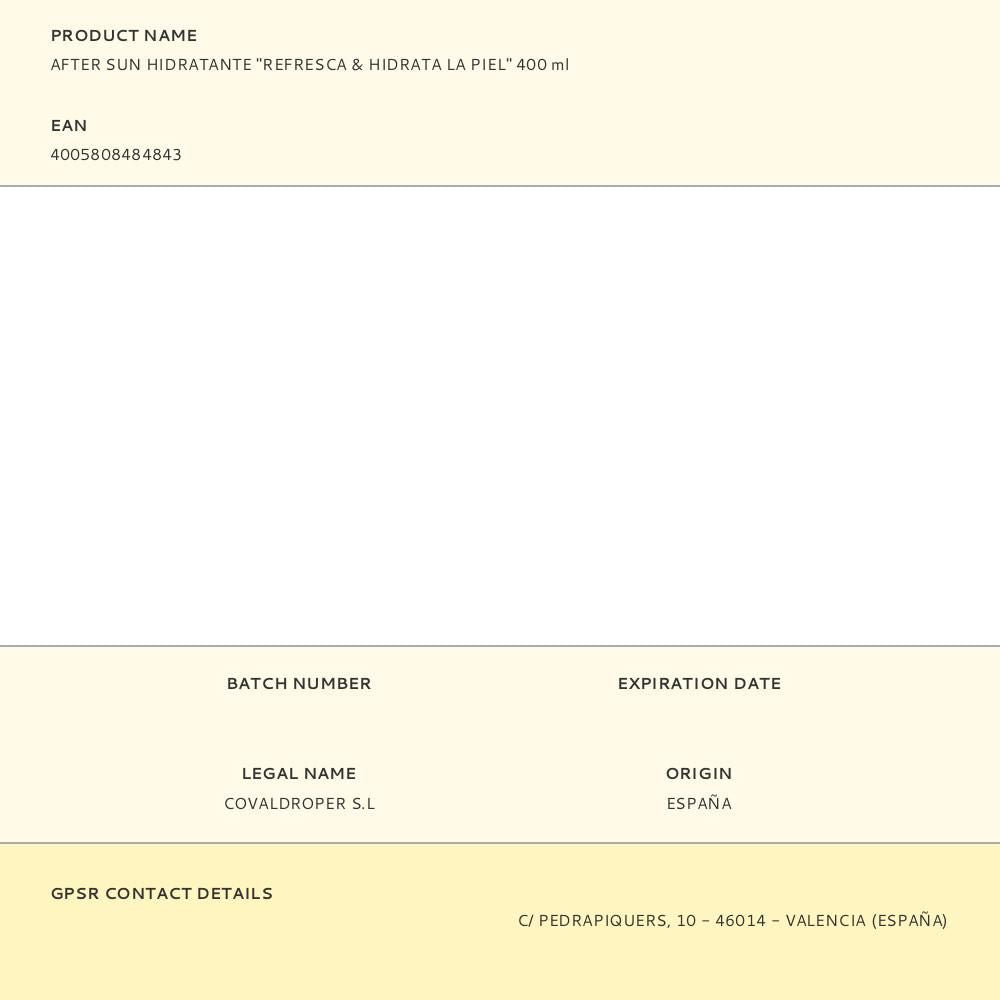 After sun hidratante "refresca & hidrata la piel" 400 ml