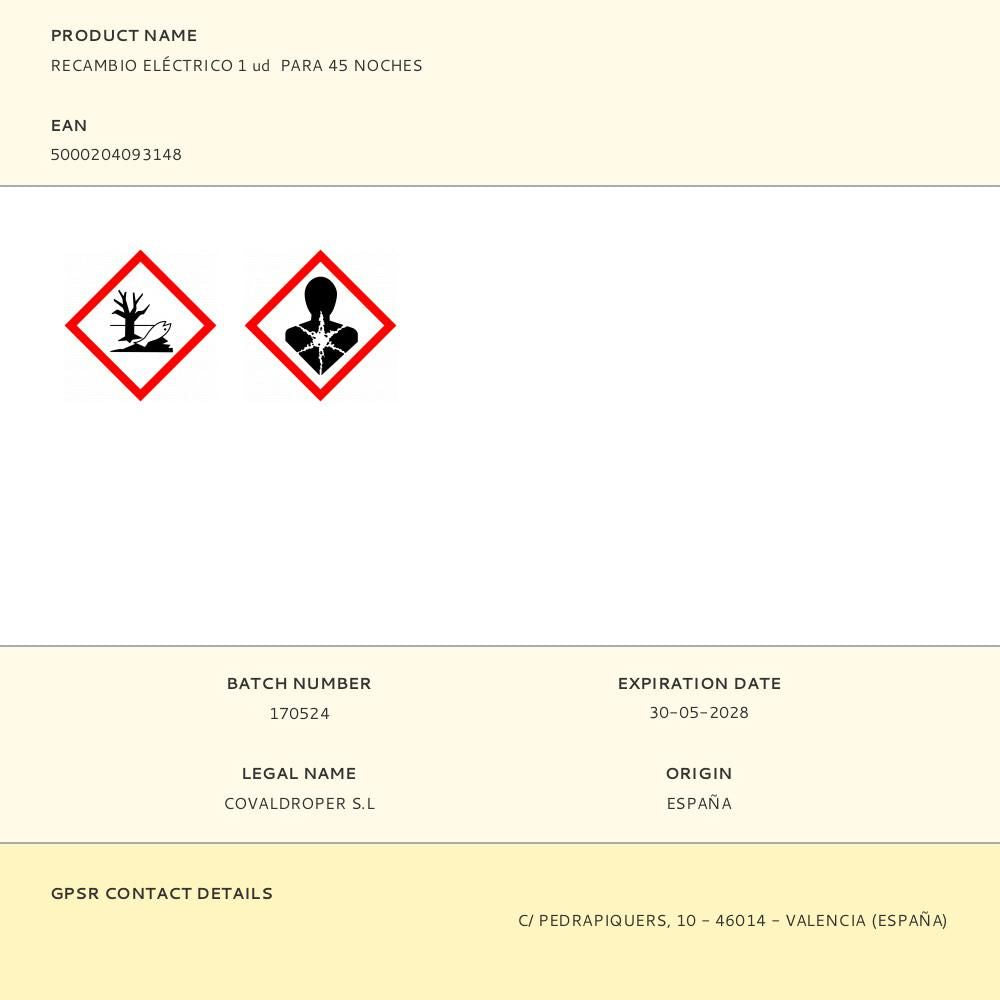 Recambio eléctrico 1 ud (45 noches)