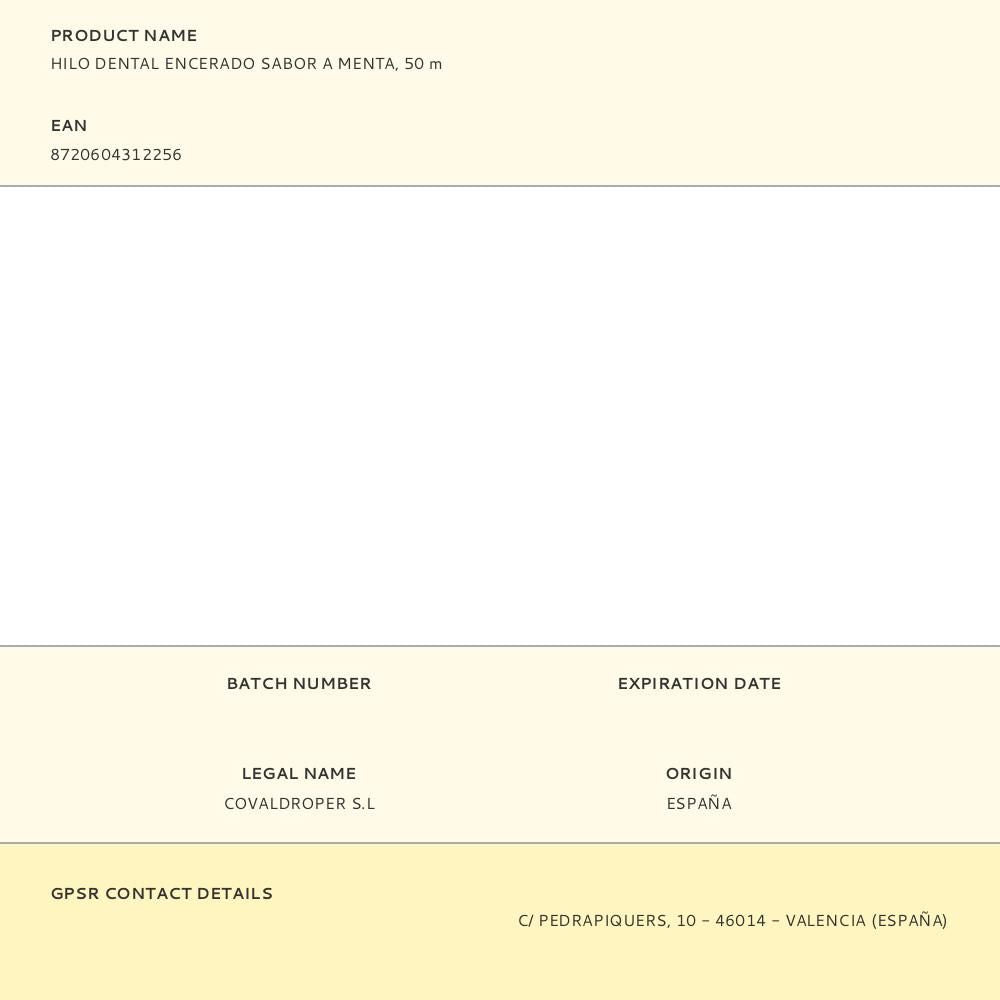 Hilo dental encerado sabor a menta, 50 m