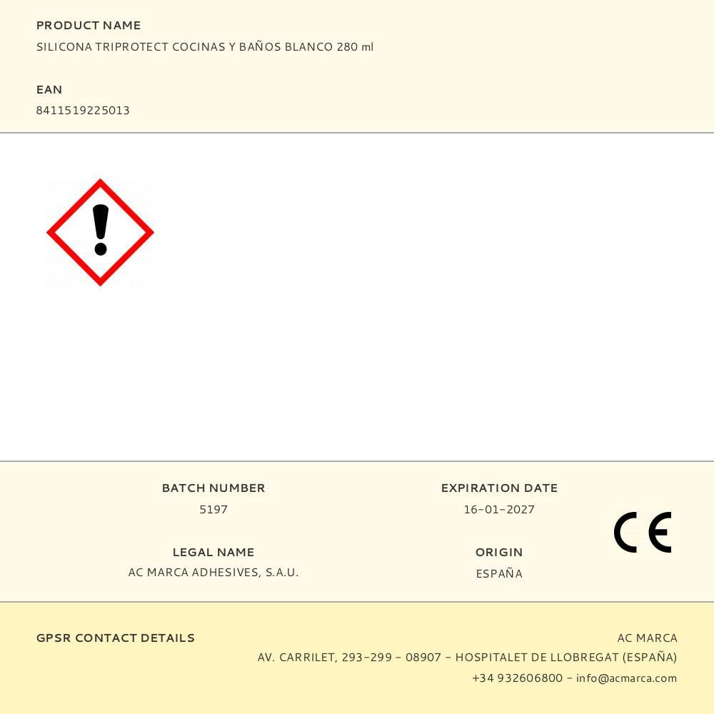 Silicona triprotect cocinas y baños blanco 280 ml