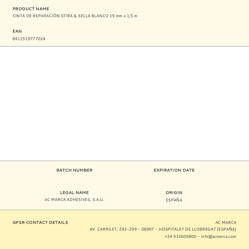 Cinta de reparación stira & sella blanco 19 mm x 1,5 m