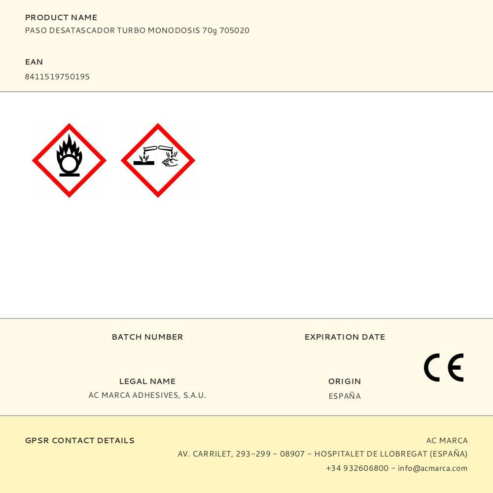 Paso desatascador turbo monodosis 70g 705020