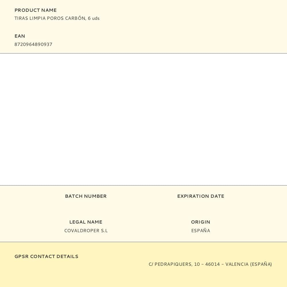 Tiras limpia poros carbón, 6 uds