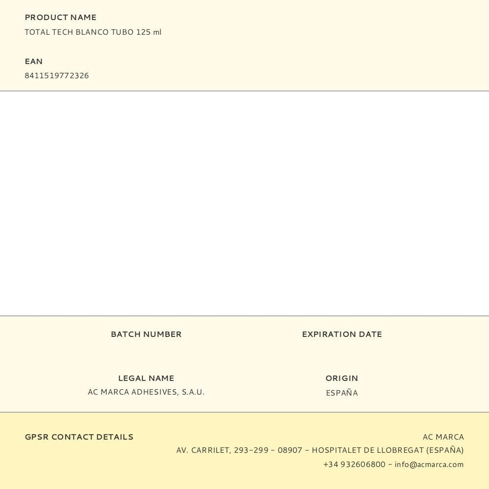 Adhesivo sellador total tech blanco tubo 125 ml