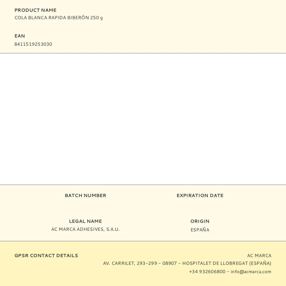 Cola blanca rapida biberón 250 g