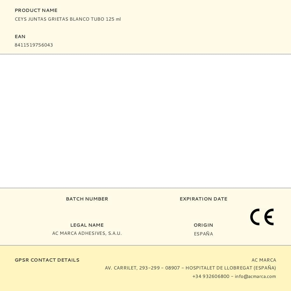 Masilla acrílica para juntas grietas interior blanco tubo 125 ml