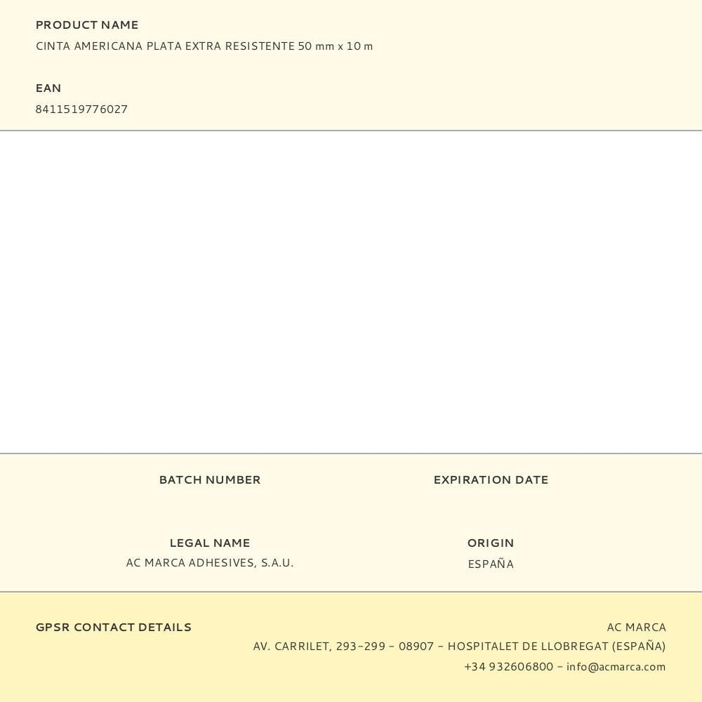 Cinta americana plata extra resistente 50 mm x 10 m