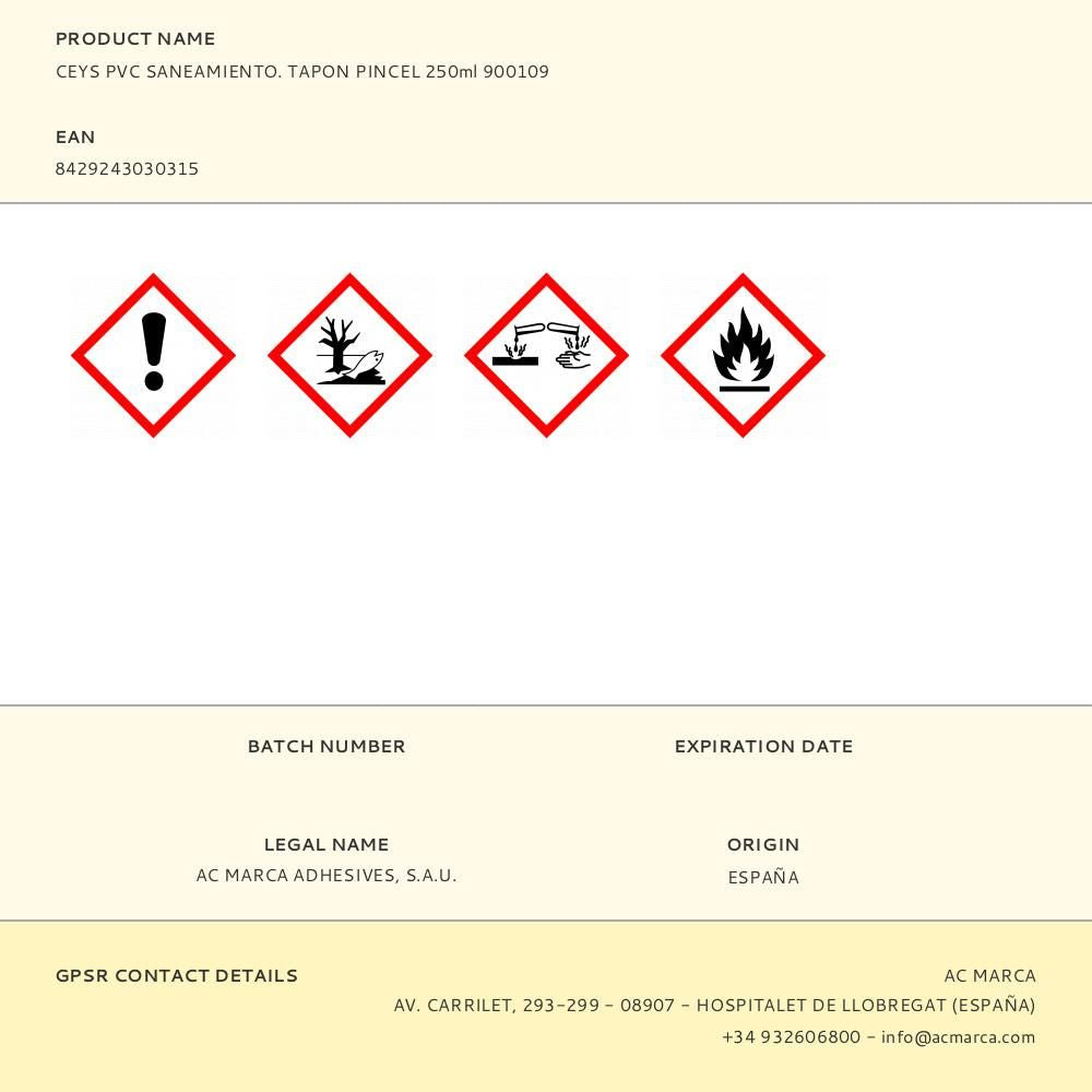 Adhesivo pvc saneamiento tapon pincel 250 ml