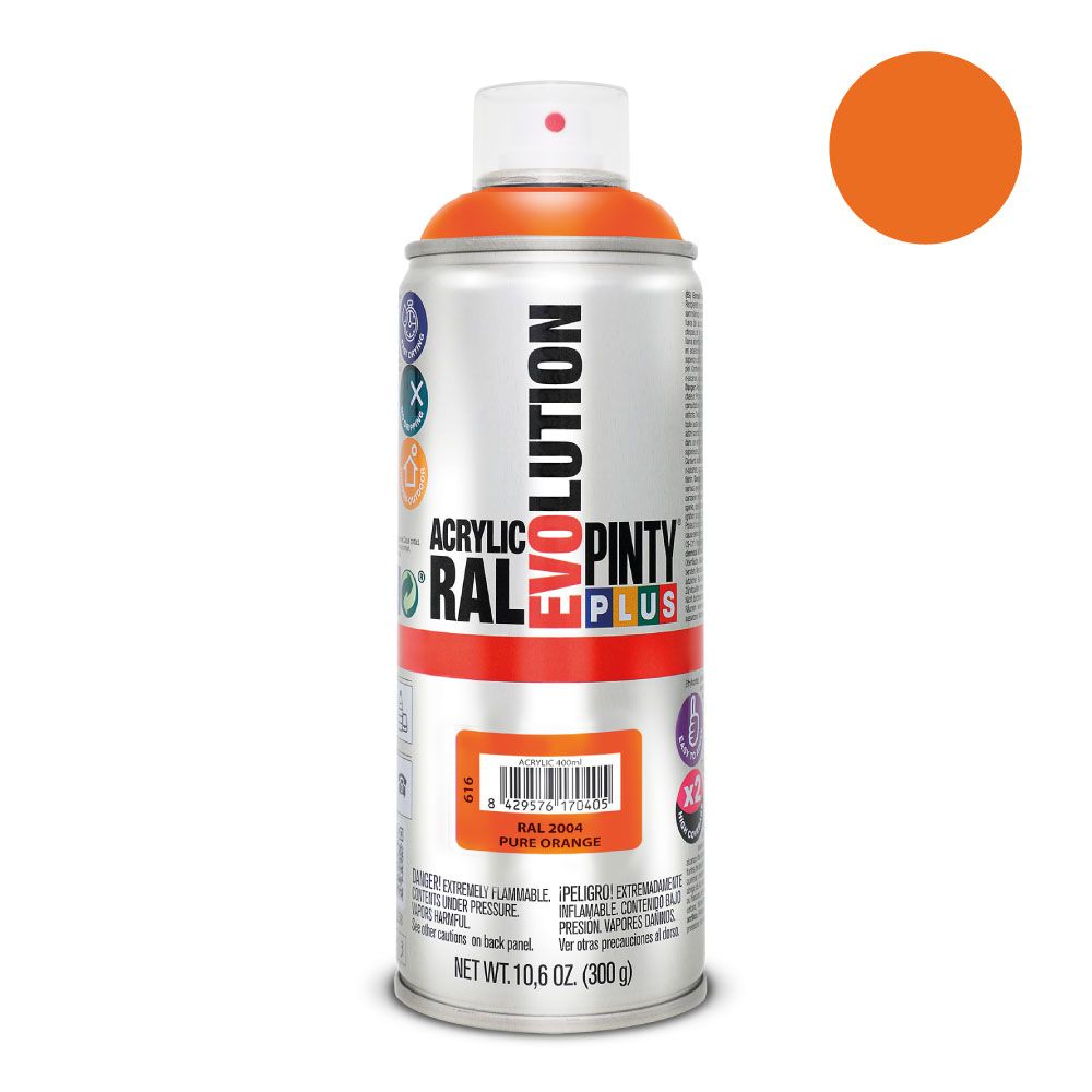 Pintura acrílica spray evolution 520 cc ral 2004 pure orange 300 g