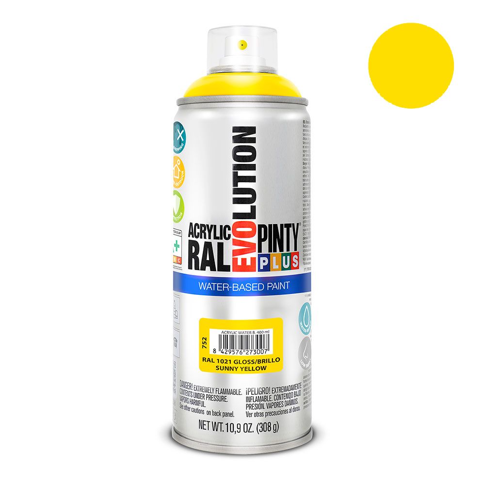Pintura acrílica spray evolution water-based 520 cc ral 1021 amarillo colza