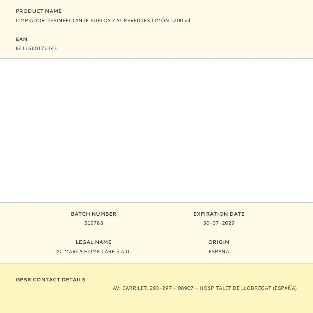 Limpiador desinfectante suelos y superficies limón 1200 ml