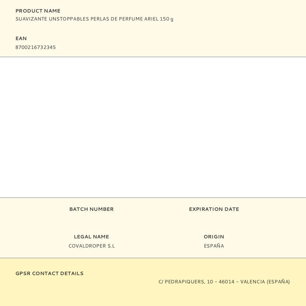 Suavizante unstoppables perlas de perfume ariel 150 g