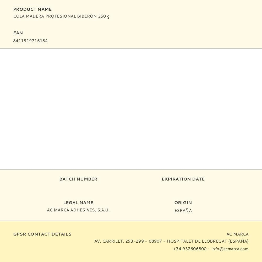 Cola madera profesional biberón 250 g