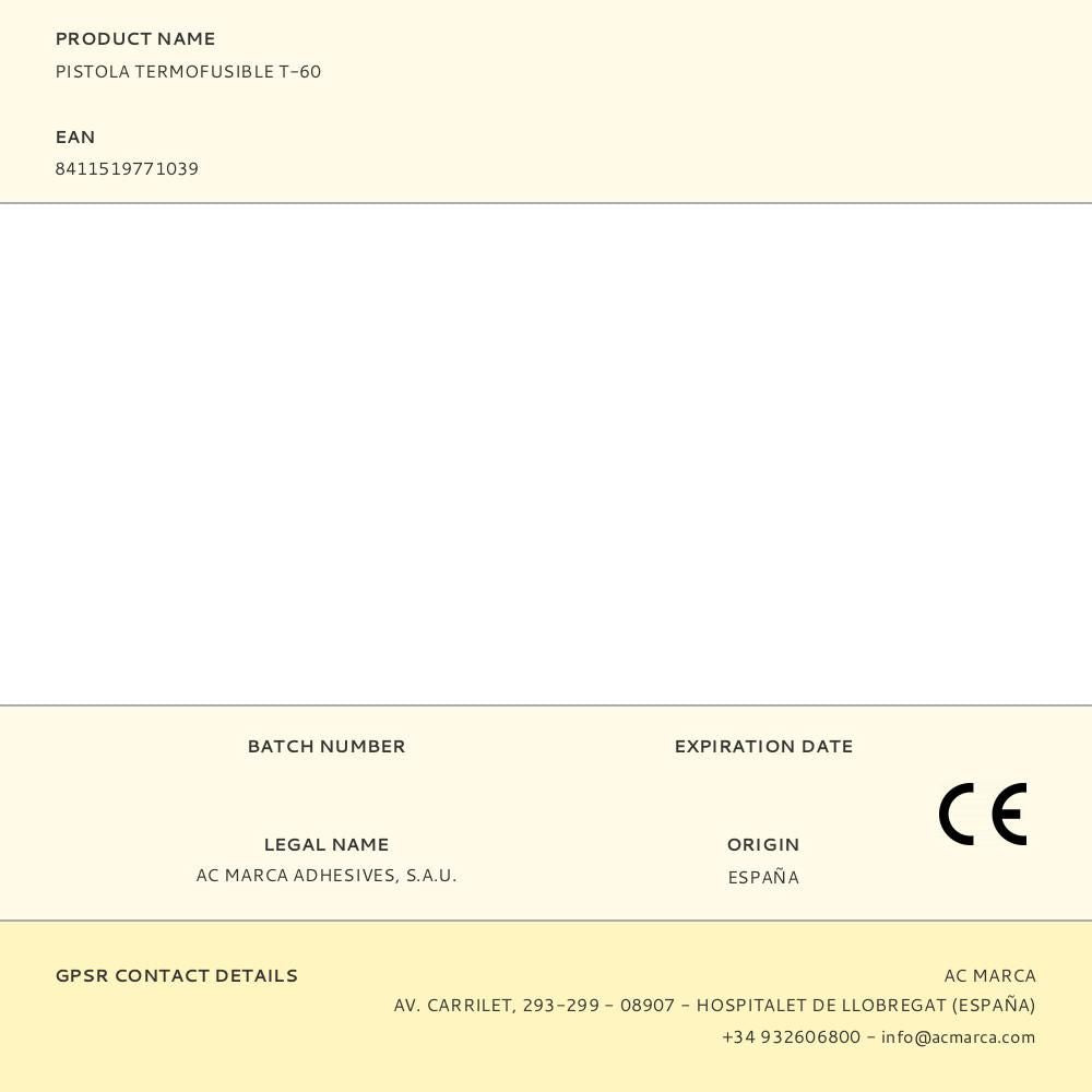 Pistola termofusible t-60, para barras de ø11 mm