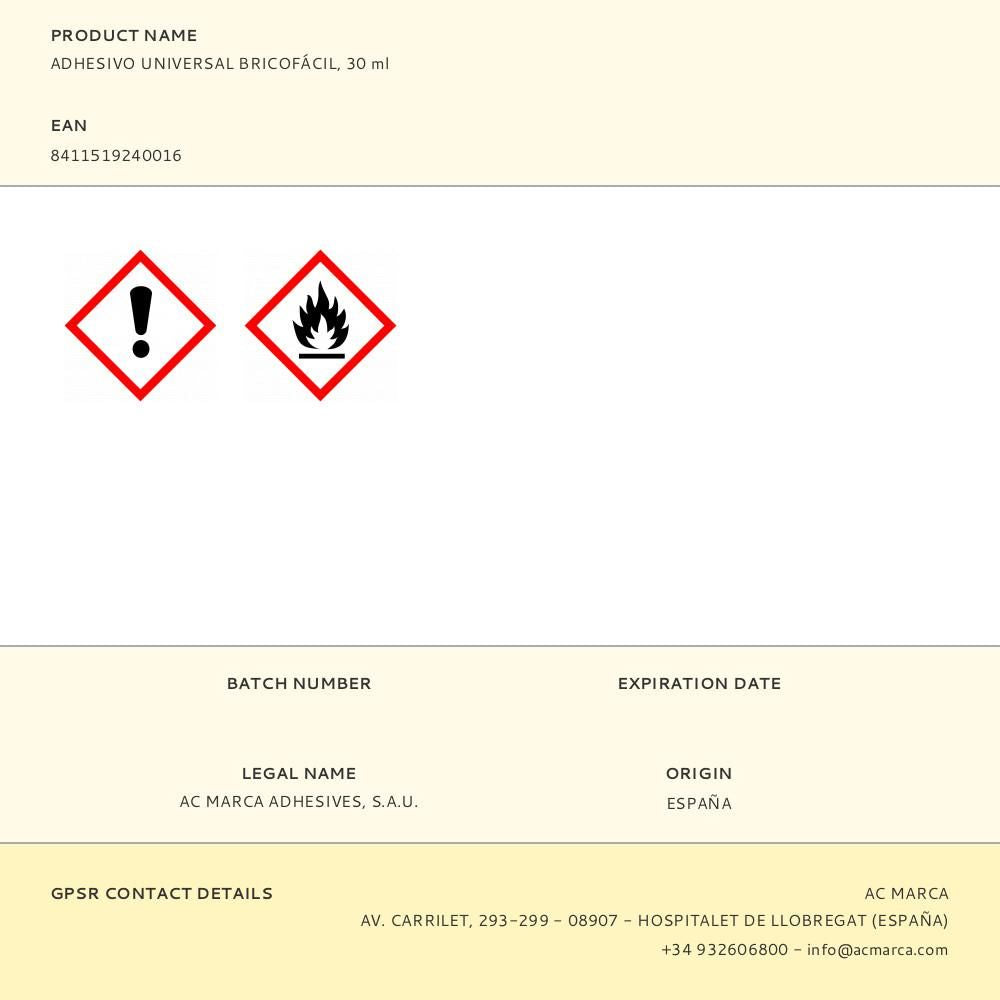 Adhesivo universal bricofácil transparente 30 ml