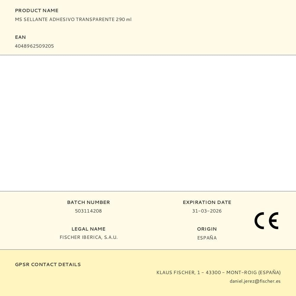 Ms sellante adhesivo transparente 290 ml