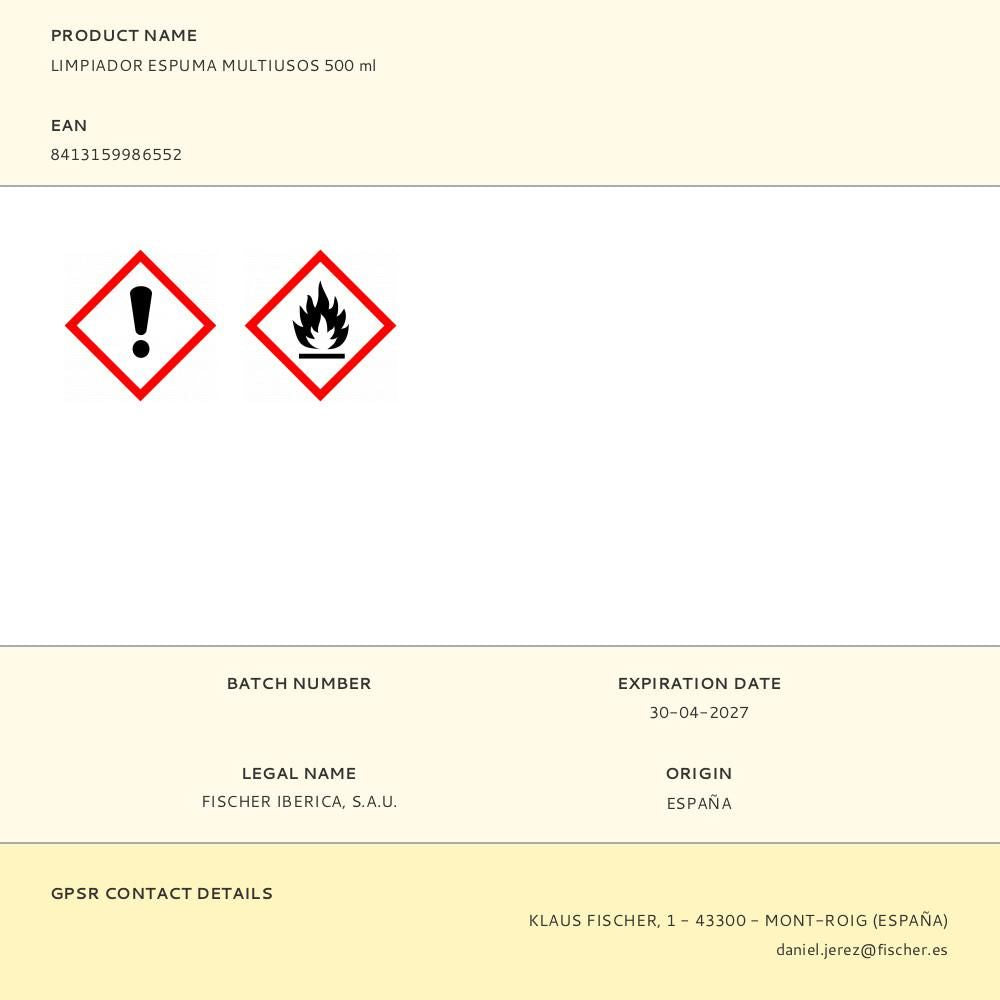 Limpiador espuma multiusos 500 ml