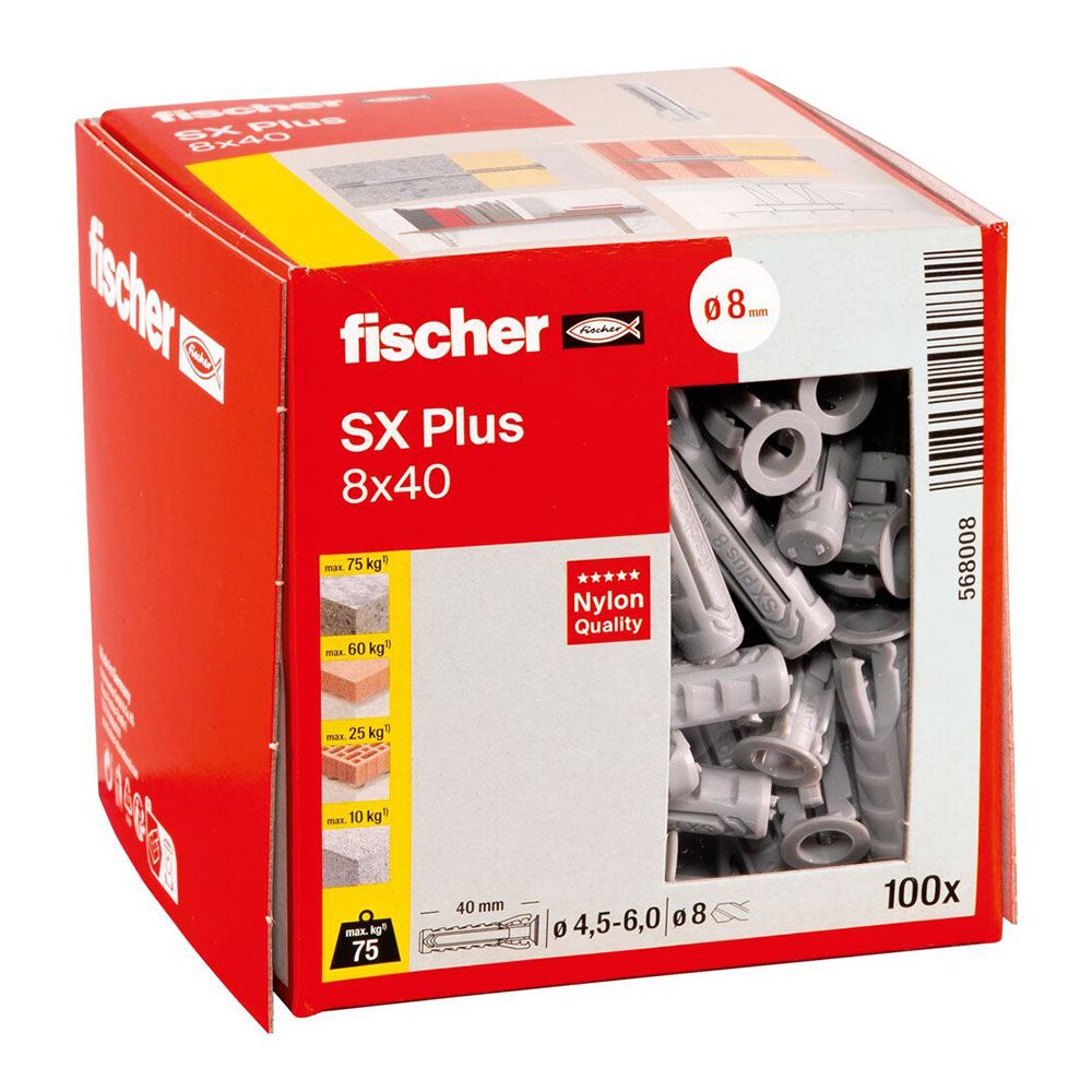 Taco sx plus ø8 x 40 mm, caja 100 uds