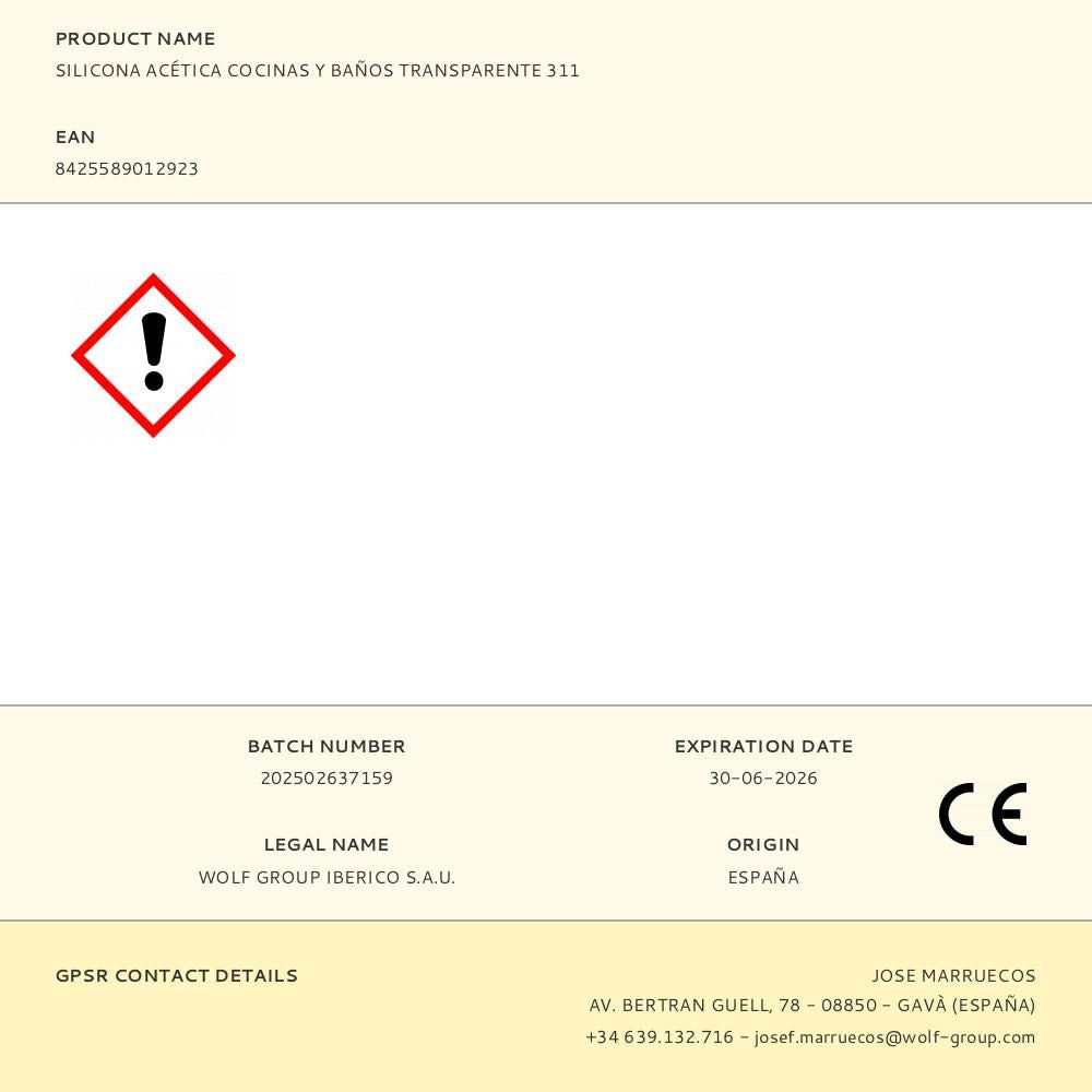 Silicona acética cocinas y baños 311 transparente 280 ml