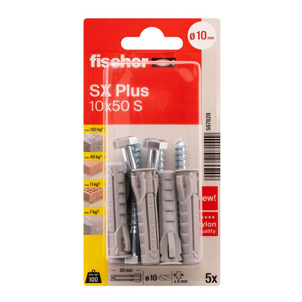 Tacos sx plus sk nv ø10 x 50 mm + tornillos ø7 x 65 mm, blister 5 uds