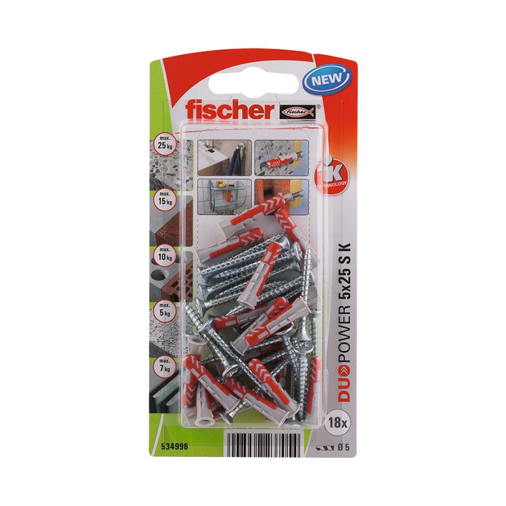 Tacos duopower ø5 x 25 mm + tornillos ø3,5 x 35 mm, blister 18 uds