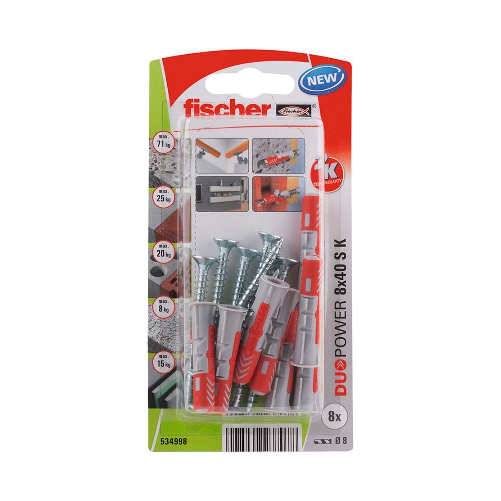 Tacos duopower ø8 x 40 mm + tornillos ø5 x 55 mm, blister 8 uds